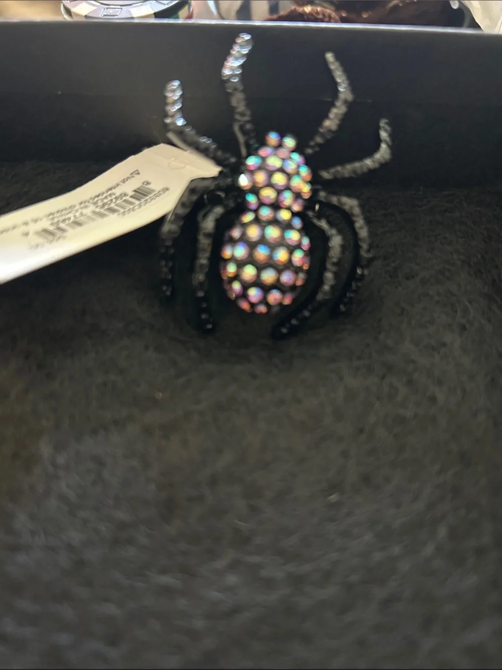 Betsey Johnson Black Spider Ring with Iridescent Crystal Accents